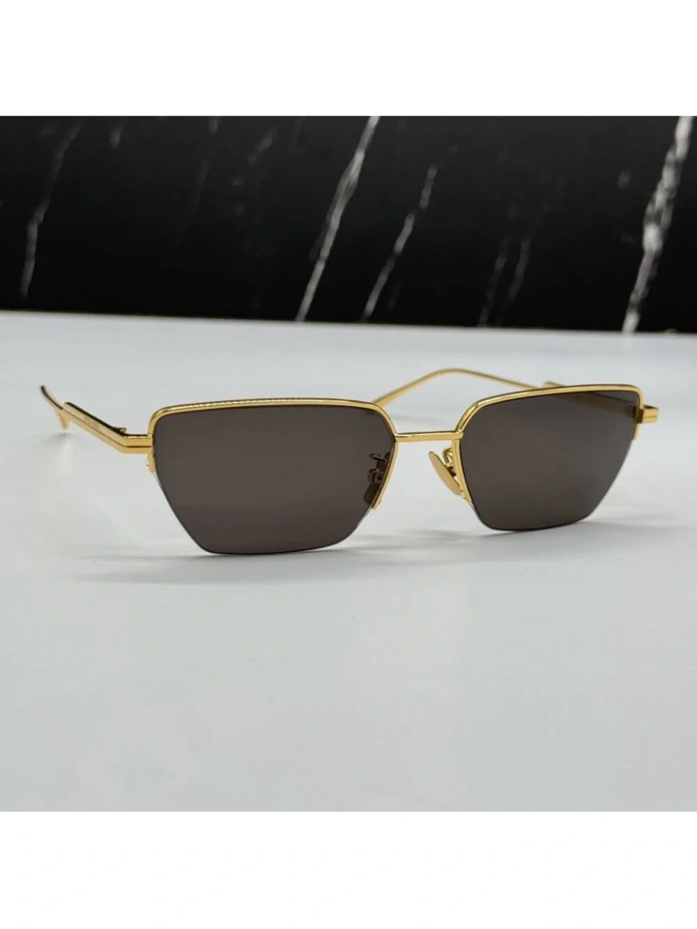 Bottega Veneta Gold Frame Sunglasses with Dark Brown Lenses